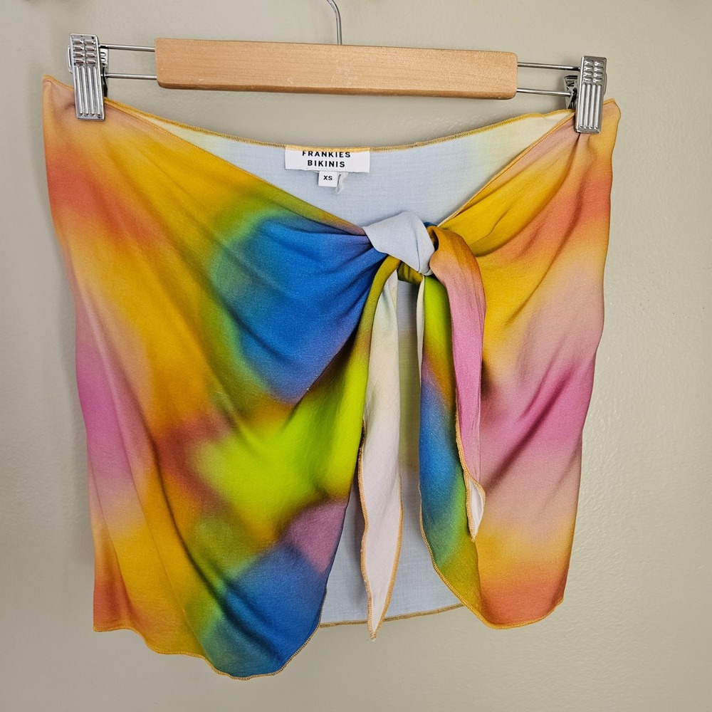 Frankies Bikinis Paraiso Wrap Sarong Sz XS Serotonin Rainbow Tie Dye Cover Up - Picture 3 of 9